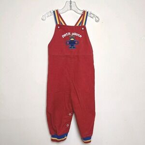 Vintage Health-Tex Airplane Toddler Corduroy Red Overalls Petit Pilot 24 Months